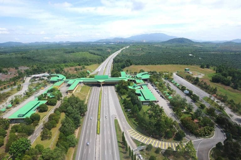 Aerial view of a Malaysian highway rest and service area